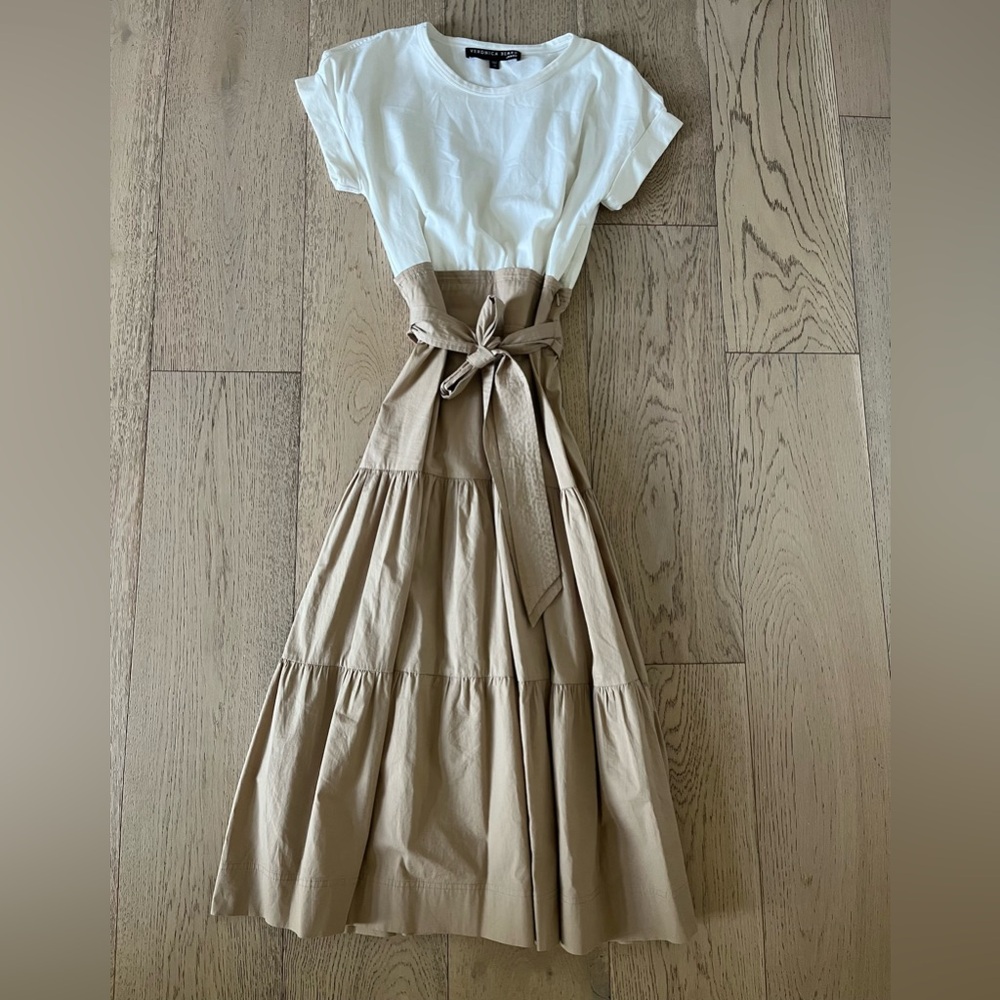 Veronica Beard White and Tan Mixed Media Dress Size XSmall